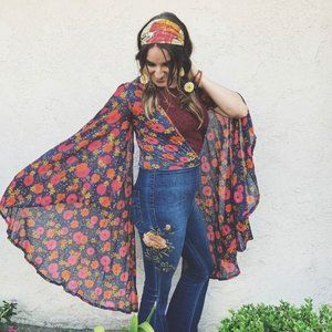 The Hippie Shake "Lucy in the Sky" Bodysuit M/L, Hippie Festival Bell Sleeves